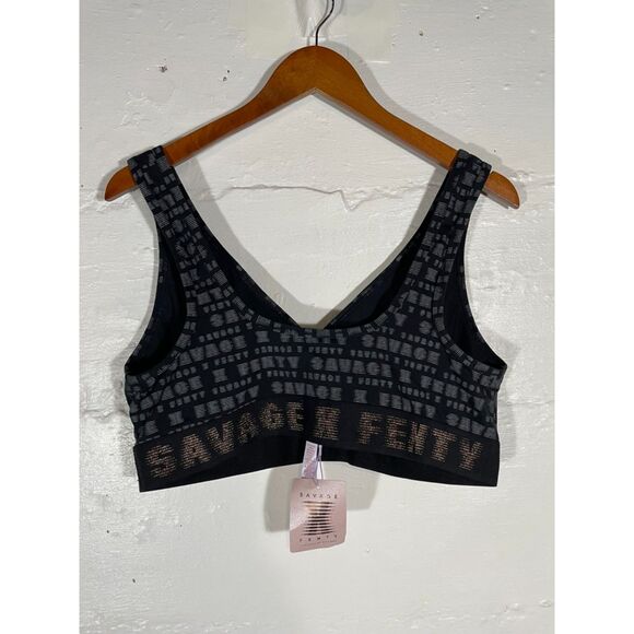 NWT Savage X Fenty Bralette 3X Black Grey Logo Band Wireless Plus Size Lingerie - Picture 3 of 10